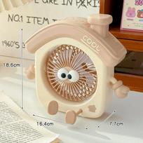 Cute Little House-Shaped Mini Fan, USB Rechargeable, Silent Desktop Office Fan, Birthday Gift for Girls Small House Fan - Brown / USB power supply ruda