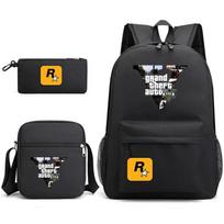 GTA-Themed Student Backpack Set With Shoulder Bag Pencil Case - Oxford Fabric Breathable Durable Middle School Black 1 black
