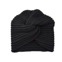 Moteriškas megztas turbanas Šilta galvos juosta Tampri Kryžiuota Plačiakepurė Kepurė One Size juoda