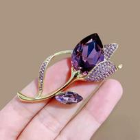 Vintage Luxury Purple  Tulip Flower Brooches For Women Elegant Clothes Suit Accessories Lapel Pins Party Jewelry Gifts gray