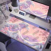 Japanese Wave Pattern Large Gaming Mouse Pad Anti Slip Desk Mat Durable Stitched Edge Table For Laptop PC Gamer Game Accessories 300x800x2mm gray