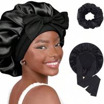 1 Set Satin Silk Bonnet For Sleeping Women, Hair Bonnet With Elastic Tie Band For Curly Natural Hair brown
