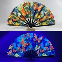 Mushroom Vibrant Neon Psychedelic Fan Butterfly UV Reactive Glow Fan  for Parties Style 13 brown