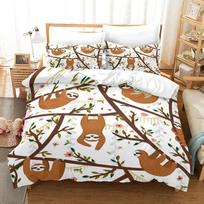 Sloth Duvet Cover Set Arboreal Mammal Sleeping On Branch In Forest Lazy Mood Relaxing Theme Decorative Polyester Bedding Set 135x200cm beige