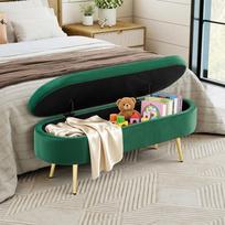 Multifunctional Bench, Soft Velvet, Metal Legs, Wood Frame, 20L Storage Space, 110x40x42cm, for Bedroom, Living Room, Shoe Bench, Hallway, Green 110 x 40 x 42 cm