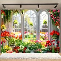 1 vibrant spring garden wall mural - jungle flowers and potted plant design 47.2x31.5inch/120*80cm white