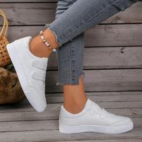 Women's Spring-Autumn Velcro-Strap Flat Casual Board Shoes, Versatile Sports White Footwear For Students. 36 balta