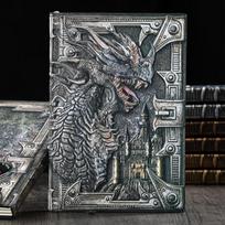 1 vnt. Drakono Retro Reljefinis Odinis Užrašų Knygelė Žurnalas Dinozauras Europietiško Stiliaus Bloknotas Metalinis Trimatės Formos notobook A gray