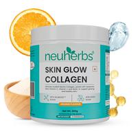 Neuherbs Marine Skin Glow Collagen Peptides Powder with Hyaluronic Acid Biotin and Vitamin C Orange Flavour 200g blue