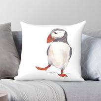 Dancing Puffin Watercolor Square Pillowcase Polyester Linen Velvet Creative Zip Decorative Sofa Cushion Cover 30X30CM white