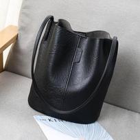 Soft Leather Vintage Bucket Messenger Bag juoda