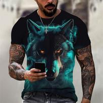 3D Printed Flame Dog Leopard Wolf T Shirt Men's Animal Pattern Tops Summer Harajuku Loose T-Shirts Short Sleeves Round Neck Tees M black