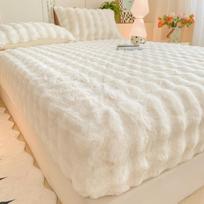 Pūkuota, pliušinė, prigludusi žieminė paklodė, vienspalvė, triušio vilnos paklodė su elastingu, šiltu, storinančiu čiužinio užvalkalu. 2XPillowcase(48x74cm ) white