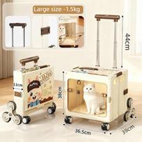 Folding Cat Dog Pet Trolley Case Large Capacity Pet Cat Carrier Bag Folded Cat Carrying Bag Pet Supplies Travel Trolley Case beige