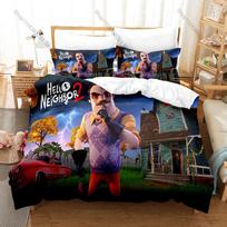 Spooky Mystery Hello Neighbor 2 Game Print Duvet Cover + 2 Pillowcases Soft Microfiber Teen Gamer Room Bedding 135cmx200cm black