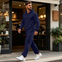Men's Zip-Up Hoodie and Jogger Set with Multiple Pockets for Activewear XL oranžinė