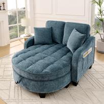 Daugiafunkcinė sofa, 2 viename sofa-lova, pufas su daiktadėže, kvėpuojantis audinys, eukalipto mediena, mažos svetainės, darbo kambariai, miegamieji, mėlyna 132 x 129 x 93 cm mėlyna