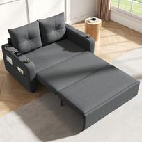 3-in-1 miegamoji sofa, ištraukiama sofa-lova, dvigulė sofa su puodelio laikikliu, šoninėmis kišenėmis, pagalvėmis ir USB prievadu, modernaus dizaino, pilka.[senas SKU:N653P8156G] 131 x 81 x 94 cm pilka