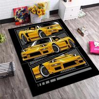 Yellow Classic Tuned Car Multi‑Panel Comic Print Area Rug Non‑Slip Rectangular Floor Mat Car Fan Decor for Gaming Room Living Bedroom 40x60cm( 15x23in ) orange