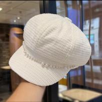 Autumn and winter hat female small fragrant wind pearl chain octagonal hat light luxury elegant face small newsboy hat tide One Size gray