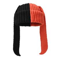 Žieminė megzta kepurė su ilgomis zuikio ausimis, kontrastingos spalvos, unisex, stora, šilta, labai tampri, vėjui atspari galvos apdangalas, kepurė šaltam orui black