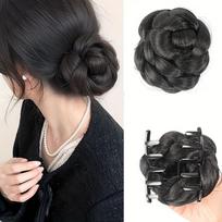 Synthetic Grab Clip Lazy Hair Braid Braided Bun Wig Women's Low-tie Meatball Head Heat-resistant Bun Hair Accessories gray
