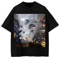 Warhammer 40K Ultramarines Vs Orks Battle Scene Vintage Graphic T-Shirt S gray