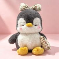 Cute Sleepy Penguin Plush Doll With Floral Bow Pillow Squishy Fluffy Grey White Penguin Stuffed Animal Birthday Valentine Gifts 20cm gray