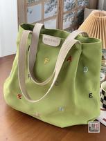Japanese Korean Commute Canvas Tote Bag with Letter Embroidery – Simple, Casual, Artistic, Versatile, and Three-dimensional Design gray
