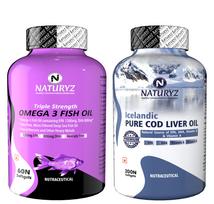 Naturyz Triple Strength Omega 3 Fish Oil 2500mg with Highest Strength (EPA 1200mg DHA 800mg) & Imported Icelandic COD Liver Oil Combo Pack for I