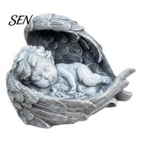 Grief Remembrance Gift Sleeping Guardian Angel Figurine, Resin Baby Statue in Wings, Memorial Decorations for Cemetery Cherub Decor Table Bedroom pilka