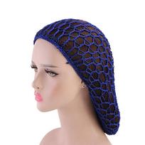 Handmade Mesh Cap Braid Turban Hat Sleeping Cap Knit Hat Crochet Hairnet Women's Hijabs Headbands mėlyna
