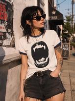 Vampire Bite Tee: Gothic Ringer Tee with Retro Contrast Collar 4XL white