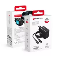 Forcell Phone charger F-Energy GaN III Crystal Color 2x USB C AVS SSFC3.0 60W + silicone cable USB C to USB C VT-60 black