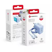 Forcell Phone charger F-Energy GaN III Crystal Color 2x USB C AVS SSFC3.0 60W + silicone cable USB C to USB C VT-60 blue