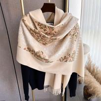 Žieminis šiltas kašmyro šalikas moterims Siuvinėjimo pashmina pledas Storas skara apvyniojimas kaklaskaris Madingas Bufanda Echarpe Poncho beige