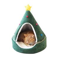 Cat Tent Cave Bed Christmas Tree Cat House Bed Comfortable Triangle Cat Bed Pet Tent House žalia