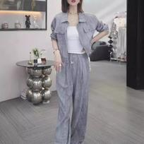 Summer Fashionable Casual Loose Women's Sun Protection Suit Slimming Outerwear Long Pants Set Simple Eleg M pilka
