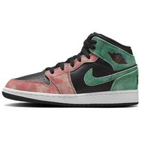 Air Jordan 1 Mid SE GS MJs Playground Kids Sneakers Black Pine-Green Dune-Red FQ1292-003 37.5 black