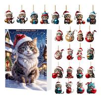 2025 Christmas Countdown Advent Calendar Cat Ornament Calendar 24Pcs Cute Cat Flat Pendant Decoration Cartoon Festival Supplies 24Pcs gray