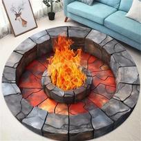 Laužavietė Bonfire Spausdintas Apvalus Kilimas Vizualus Trijų Matmenų Durų Kilimėlis Svetainės Miegamojo Virtuvės Dekoro Kilimas 80cm x 80cm orange