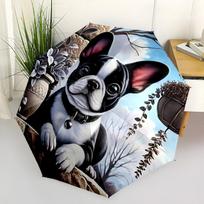 Cute French Bulldog Print Umbrella, Compact Auto Open/Close Travel Umbrella, Windproof Waterproof for Women, Dog Lover Design black