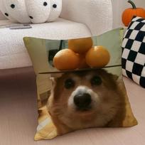 C-Corgi Cushion Cover Linen Pillow Case Soft Breathable Protective Couch Room Decoration Peach skin 18*18(CM)-1Pcs brown