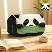 Panda Print Double-Layer Flip-Top Black Pencil Case - Back-to-School Essential Pencil Box, Daily Multi-Functional Makeup Bag, Large Capacity Stationer 20x9x11cm beige