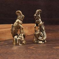 Handcrafted Chinese Zodiac Goat Sculpture Money Step Sheep Figurine Desktop Ornament for Home Office Feng Shui Decor Gift one size brown