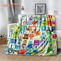 ABC Animacinis Abėcėlė Vaikams Vaikams Ankstyvoji Edukacija Minkštas Pliušinis Antklodė, Flanelinis Antklodė Mesti Antklodė Svetainei Miegamajam Sofai 100x150cm blue
