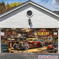 1 vnt. 2D plokščias garažo durų baneris - Klasikinio automobilio scena - Tinka Home1 temos garažo durims - Taikomas garažo durimsDJH 59x51.1inch/150*130cm gray