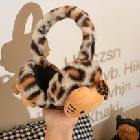 Leopardo rašto katės ausinės moteriškos žiemos ausų šildytuvai dviračių sportui apsauga nuo šalčio vėjui atsparios ausų šildymo ausinės dangteliai ausims black