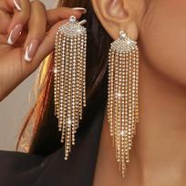 Heavy Industry Shiny Rhinestone Long Fringed Earrings brown