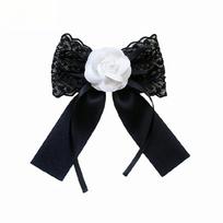 Women's Ribbon Bowtie Brooch Pin Student Uniform Pre Tied Necktie Clip Crystal Pearls Bowknot Corsage Shirt Jabot Collar black